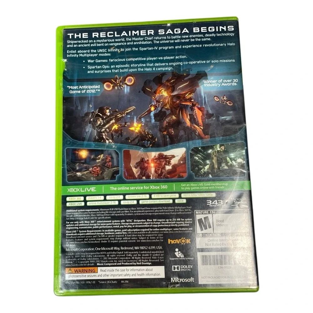 Halo 4 Microsoft Xbox 360 2 Discs Rated Mature 17 Plus